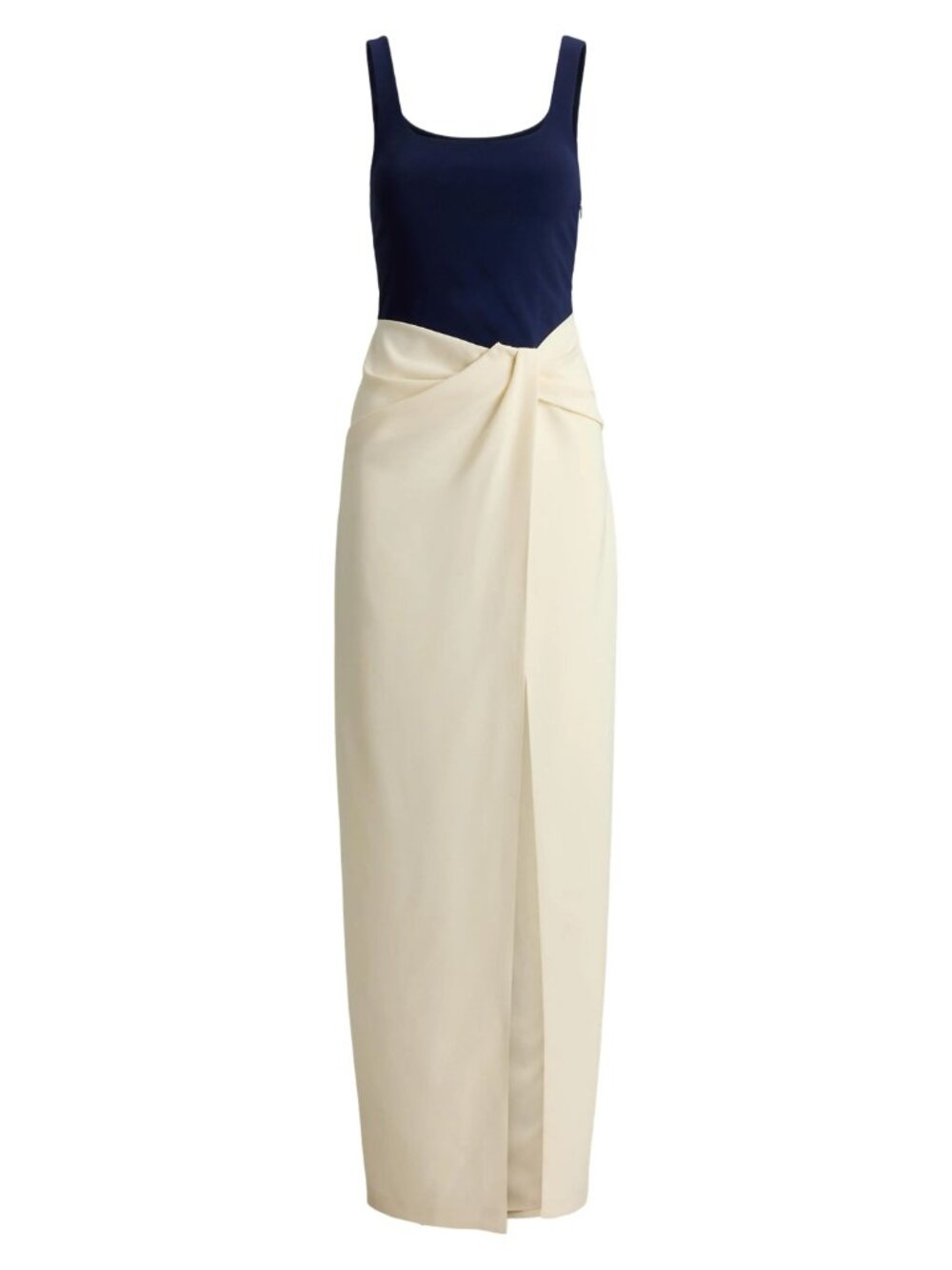 🆕RALPH LAUREN Two-Tone Ottoman Crepe Sleeveless Gown Navy Blue/Ivory 8 - Picture 5 of 14